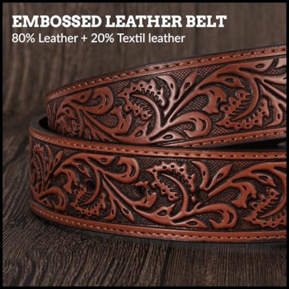 Cowboy Western Belt with Removable Bull Head Buckle for Men Women